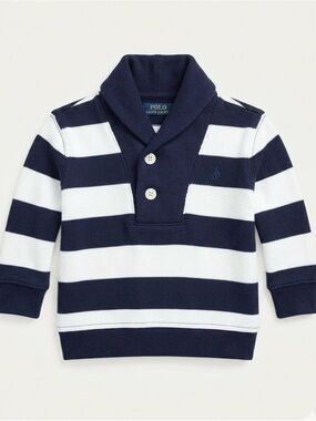 Polo by Ralph Lauren Baby Boy Navy & White Striped Shawl-Collar Sweater - 3m